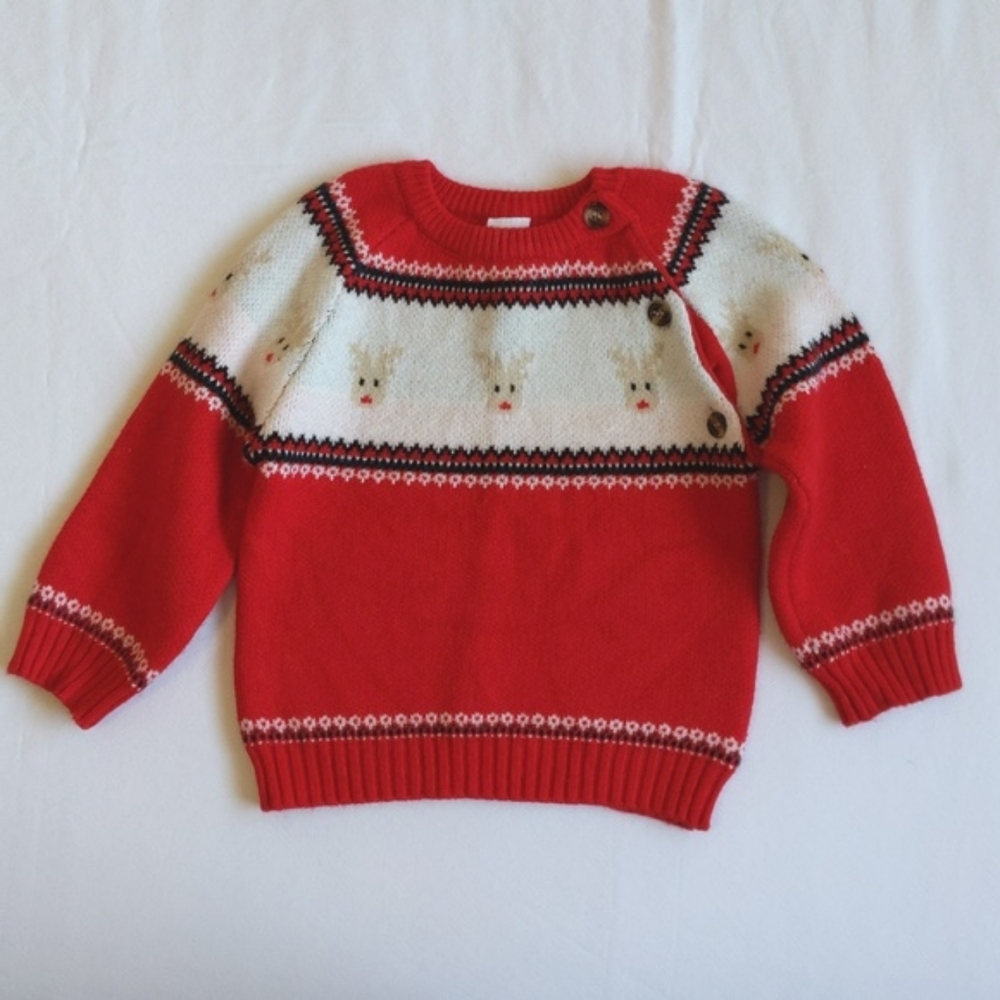 pat pat red reindeer 100% viscose comfy crewneck knit sweater 3T toddler unisex